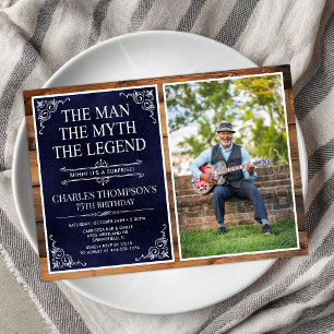 Convites Rustic Man Myth Legend Surpresa 75º Aniversário
