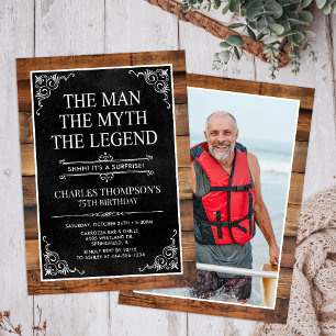 Convites Rustic Man Myth Legend Surpresa Foto 75 Aniversári
