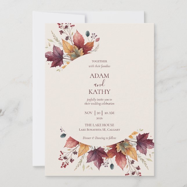 Convites Rustic Maple Leaf Arch Fall Wedding Invitation (Frente)