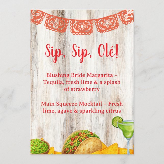 Convites Rustic Margarita Bar Sign | Neutral Fiesta Bridal (Frente)