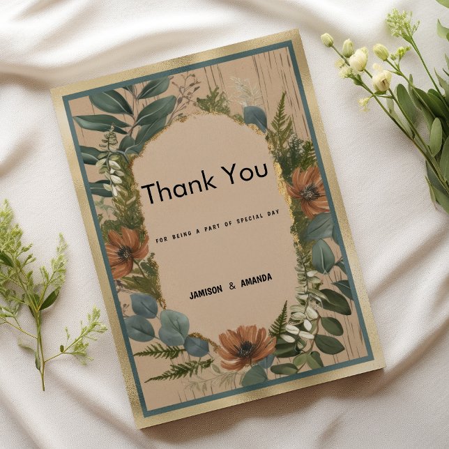 Convites Rustic marrom gold hort floral Obrigado (Rustic brown orange gold mint floral Thank You )