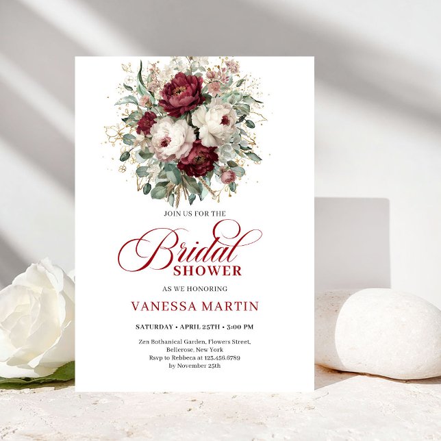 Convites Rustic Marsala Floral Bridal Shower Invitation (Rustic Marsala Floral Bridal Shower Invitation)