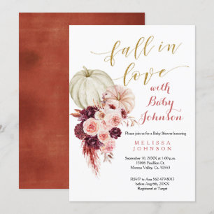 Convites Rustic Marsala Pumpkin Cai no Chá de fraldas do A