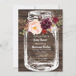 Convites Rustic Mason Jar Boho Floral Marsala Chá de fralda
