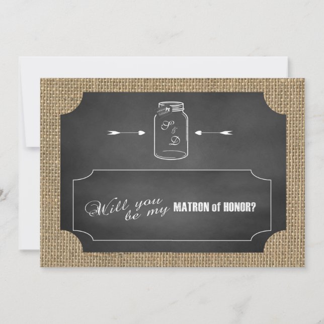 Convites Rustic Mason Jar Burlap Seja Minha Matriz de Honra (Frente)