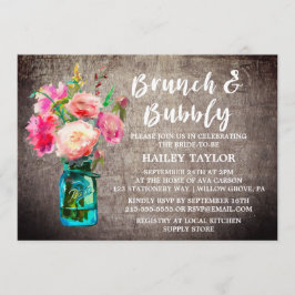 Convites Rustic Mason Jar com Flores Brunch e Bubble
