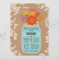 Rustic Mason Jar com Flores no Papel de Artesanato