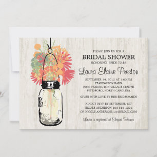 Convites Rustic Mason Jar e Flores Selvagens