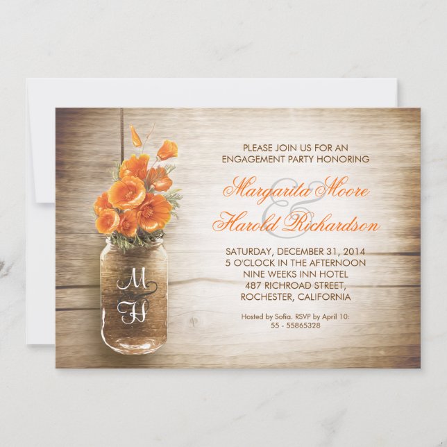 Convites rustic mason jar engagement party invitations (Frente)
