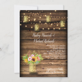 Convites Rustic Mason Jar Fireflies Sunflower String Light