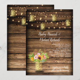 Convites Rustic Mason Jar Fireflies Sunflower String Light