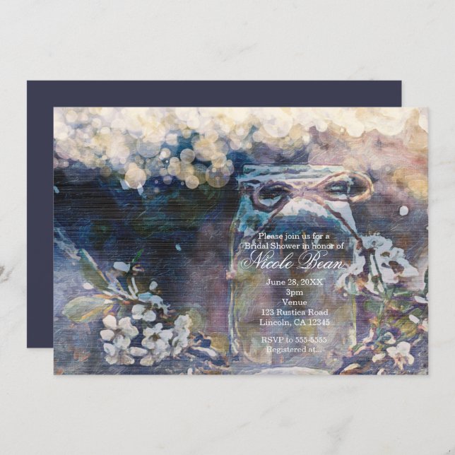 Convites Rustic Mason Jar & Floral Wedding (Frente/Verso)