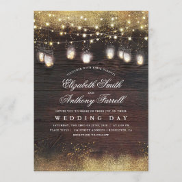 Convites Rustic Mason Jar Lights e Dourado Casamento Glitte