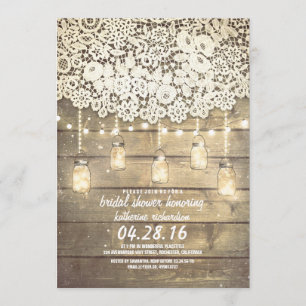 Convites Rustic Mason Jar Lights Lace Chá de panela De Made