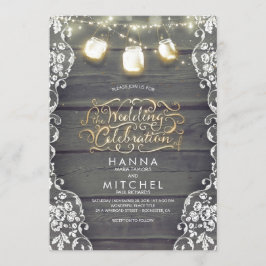Convites Rustic Mason Jar Lights Wood and Lace Weds