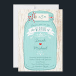 Convites Rustic Mason Jar no Latido Ilustrated Wedding<br><div class="desc">Esta suíte de convite de casamento rústico apresenta um pequeno boião azul desenhado à mão num fundo de latido de árvore. Tipo manuscrito, o padrão gingham na parte traseira e uma etiqueta ligada com fio tênis vermelho e branco fazem disso uma escolha perfeita para casamentos temáticos do país. As cores...</div>