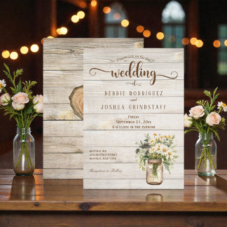 Convites Rustic Mason Jar on Wood Wedding Invitation