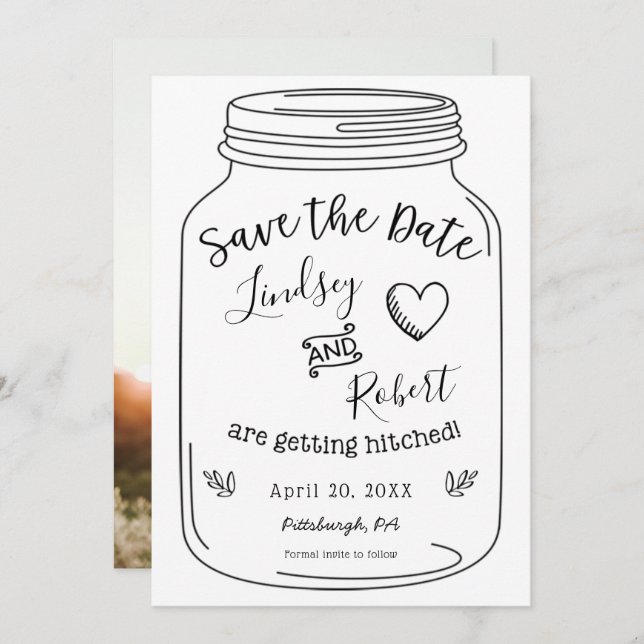 Convites Rustic Mason Jar Salve a Data com Foto (Frente/Verso)