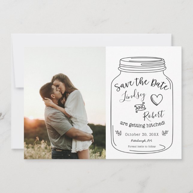 Convites Rustic Mason Jar Salve a Data com Foto (Frente)