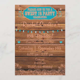 Convites Rustic Mason Jar Sweet 16 Aniversário de Teal