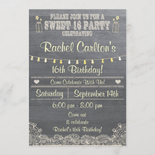 Convites Rustic Mason Jar Sweet 16 Festa de aniversário Con