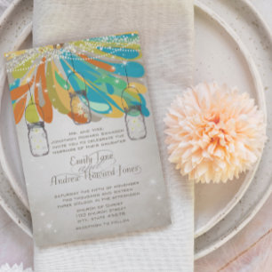 Convites Rustic Mason Jar Yellow Orange Turquoise Fairytale