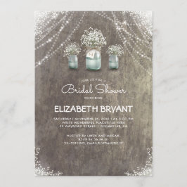 Convites Rustic Mason Jars Baby's Breath Chá de panela