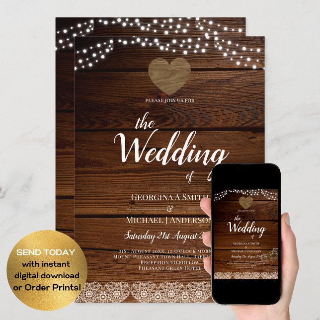 Convites Rustic Mason Jars Lights Lace Gypsophilia WEDDING (Criador carregado)