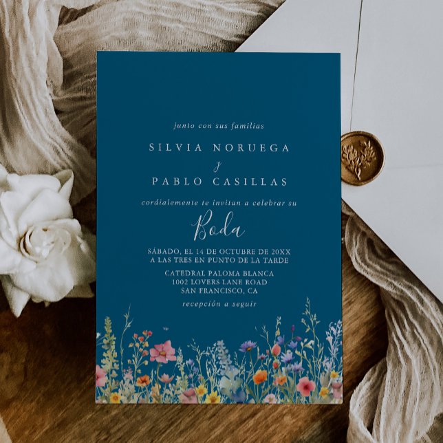 Convites Rustic Meadow Botanical Spanish Wedding (Criador carregado)