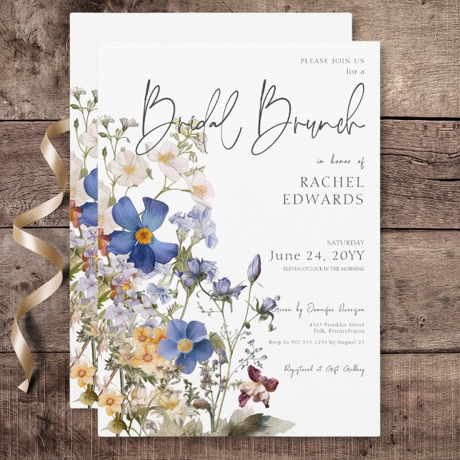 Convites Rustic Meadow Wildflower Watercolor Bridal Brunch (Rustic Meadow Wildflowers Watercolor Bridal Brunch Invitation)