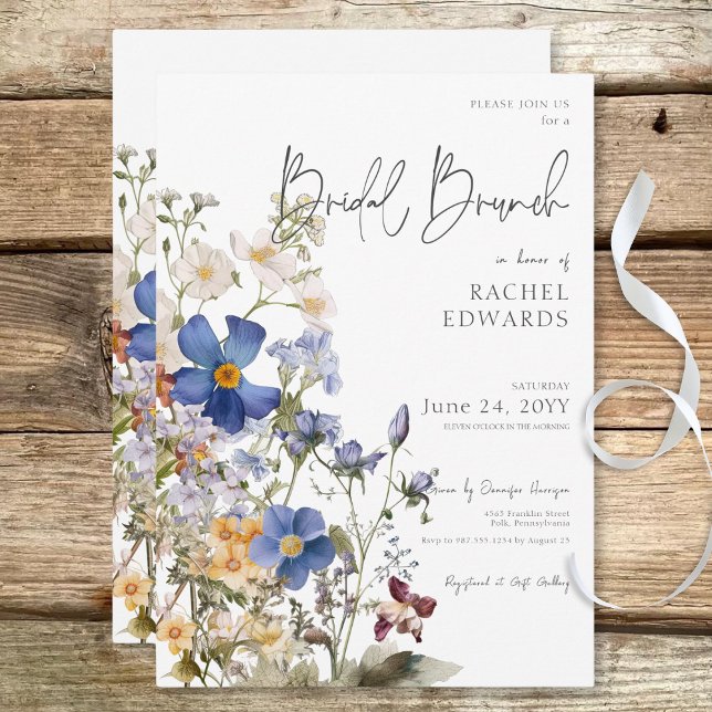 Convites Rustic Meadow Wildflower Watercolor Bridal Brunch (Rustic Meadow Wildflowers Watercolor Bridal Brunch Invitation)