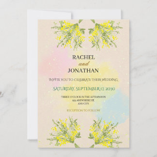 Convites Rustic Mimosa Floral Watercolor Wedding Invitation