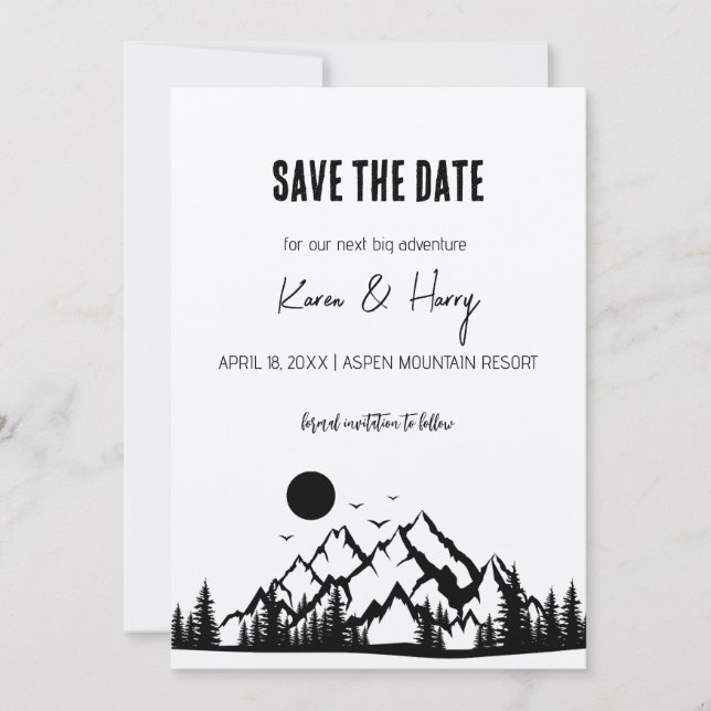 Convites Rustic Minimalist Kraft Mountain Salve a data (Frente)