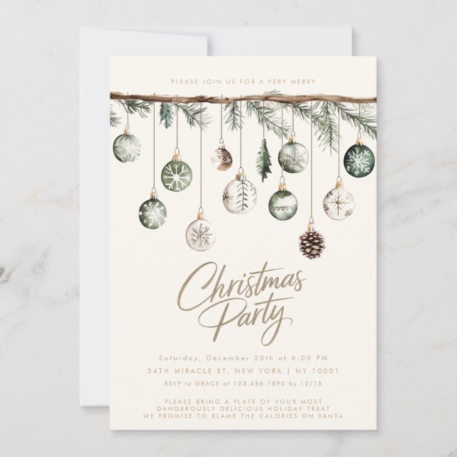 Convites Rustic Minimalist Nature Simple Christmas Party (Frente)