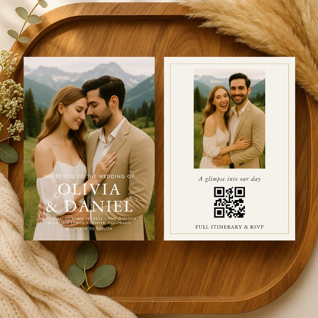 Convites Rustic Minimalist Simple Photo Wedding Invitation (Criador carregado)