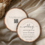 Convites Rustic Modern Wood Natural Elegant Barn Wedding<br><div class="desc">Our custom round rustic yet modern wood grain barn Wedding Invitation combines a natural tree slice with elegant script typography to create a unique wood look invitation with a romantic feel. The text on the invitation is written in an elegant script font, exuding sophistication and grace. The script font adds...</div>