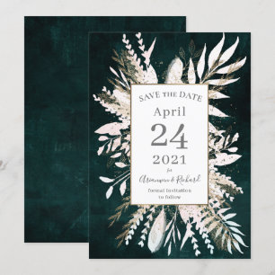 Convites Rustic moody Green Botanicals salva a data