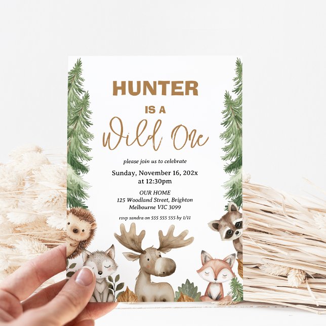 Convites Rustic Moose Woodland Wild Um primeiro aniversario (Moose Woodland Wild One 1st Birthday Party Invitation, Woodland Wild One Birthday Invitation, Boy)