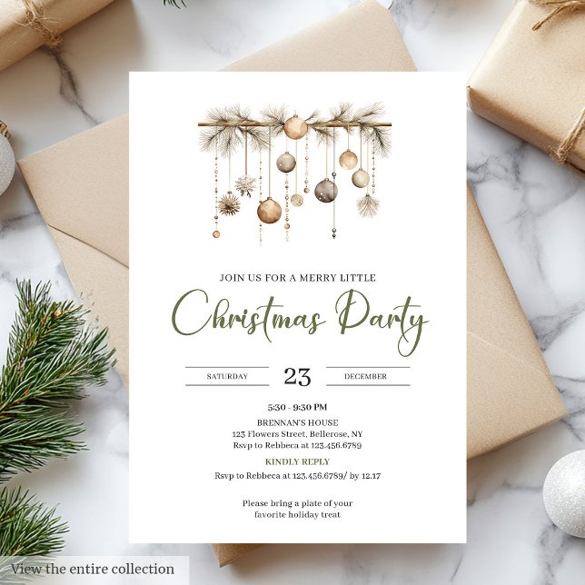 Convites Rustic Moss Green Beige Nordic Christmas Party (Rustic Moss Green Beige Nordic Christmas Party

)