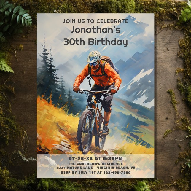 Convites Rustic Mountain Bike Watercolor Aniversário (Front - Rustic Mountain Bike Watercolor Birthday Invitation)