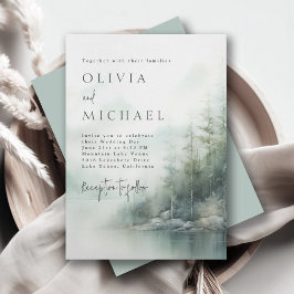 Convites Rustic Mountain Lake Misty Pines Modern Wedding