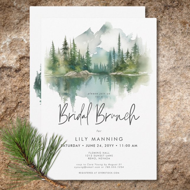 Convites Rustic Mountain Lake Watercolor Bridal Brunch (Rustic Mountain Lake Watercolor Bridal Brunch Invitation)
