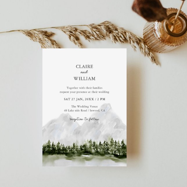 Convites Rustic Mountain Lake Wedding Invitation (Criador carregado)