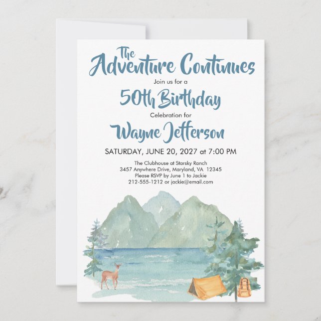Convites Rustic Mountain Watercolor Adventure 50º Aniversár (Frente)