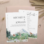 Convites Rustic Mountain Wildflower | Boho Wedding<br><div class="desc">Este convite para o casamento apresenta montanhas de aquarelas boho e flores silvestres coloridas com um design simples e minimalista. Este é o convite perfeito para uma celebração de casamento de primavera ou outono. Esta paleta de montanha suave com verde-vento, e azul poeirento definitivamente se sente elegante e rústica. É...</div>