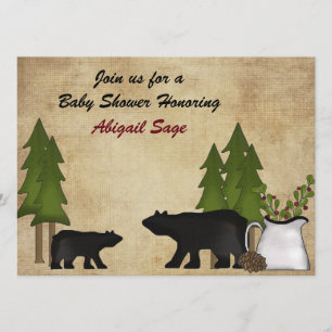 Convites Rustic Mountain Woodland Bears Chá de fraldas Invi