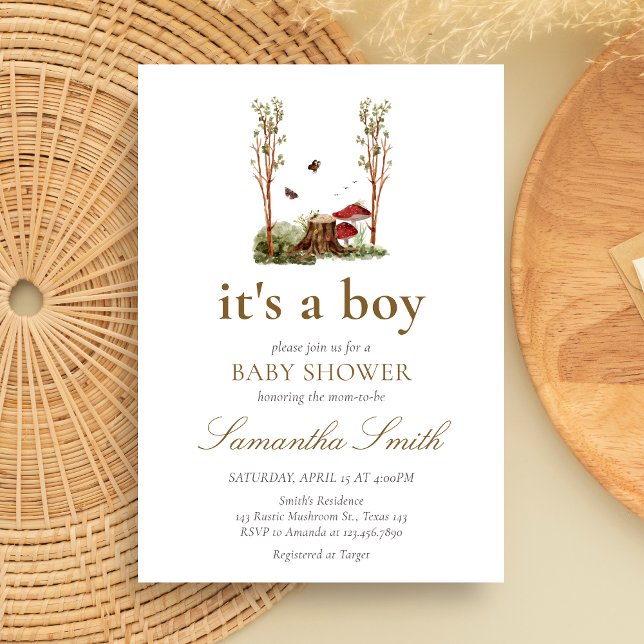 Convites Rustic Mushroom Woodland Baby Shower (Mushroom Rustic Woodland Baby Shower Invitation)
