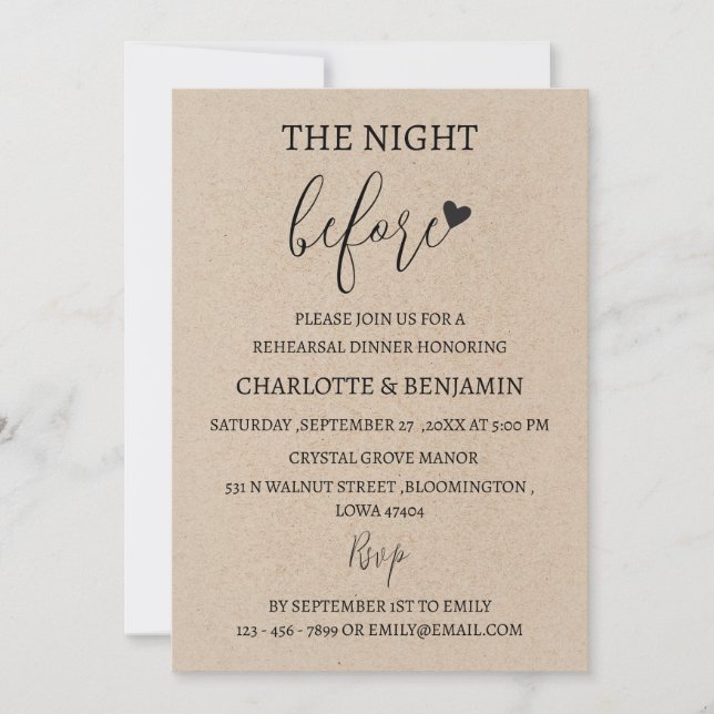 Convites Rustic Na Noite Antes Do Janto De Ensaio De Casame (Frente)