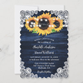 Convites Rustic Navy Blue Burlap Lace Sunflower Wedding