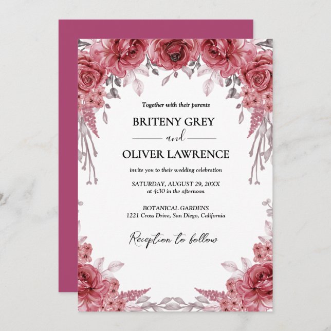 Convites Rustic Neutral Boho Floral Wedding (Frente/Verso)